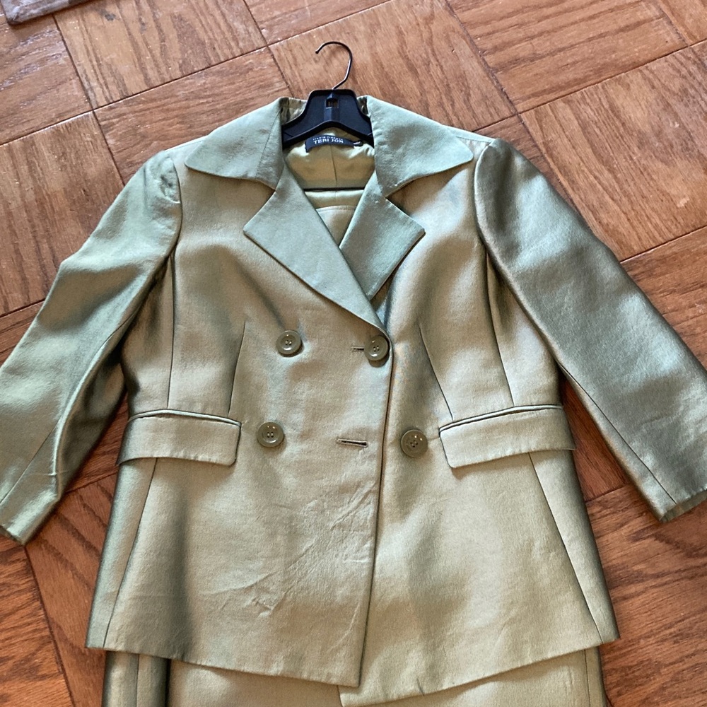 Rickie Freeman for Teri Jon Sage Green Double-Breasted Jacket and  skirt